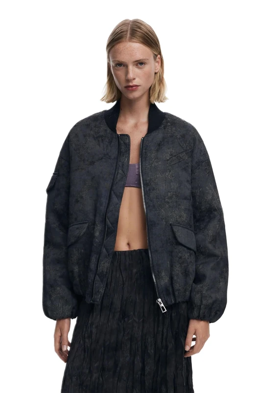 Desigual Fantasy Bomber Jacket with Oriental Embroidery 25WWEW26 Black