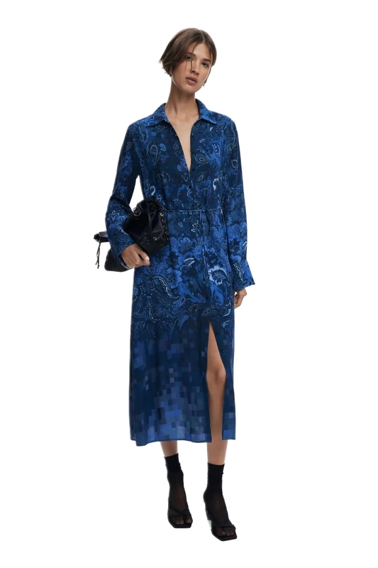 Desigual Camisero Licuado Blue Paisley Midi Shirt Dress 25WWVW23