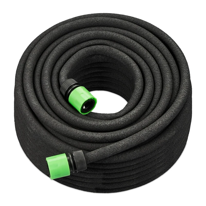 Relaxdays Drip Irrigation Hose, 50 m, Porous Tubing for Watering Flowerbeds and Hedges, Garden Soaker Hosepipe, Black, Rubber, Plastic, Brass