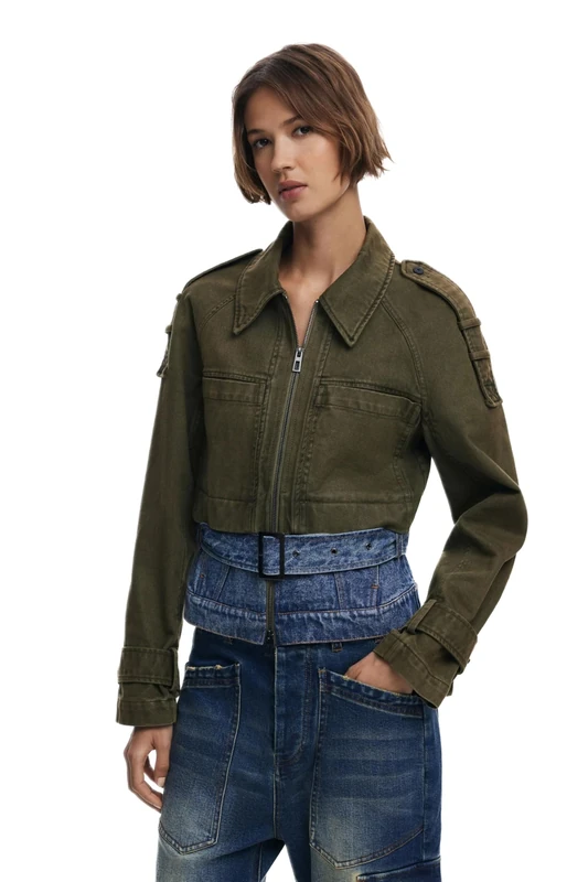 Desigual Tropez Khaki & Denim Combination Short Parka Jacket 25WWEW54 - Image 1