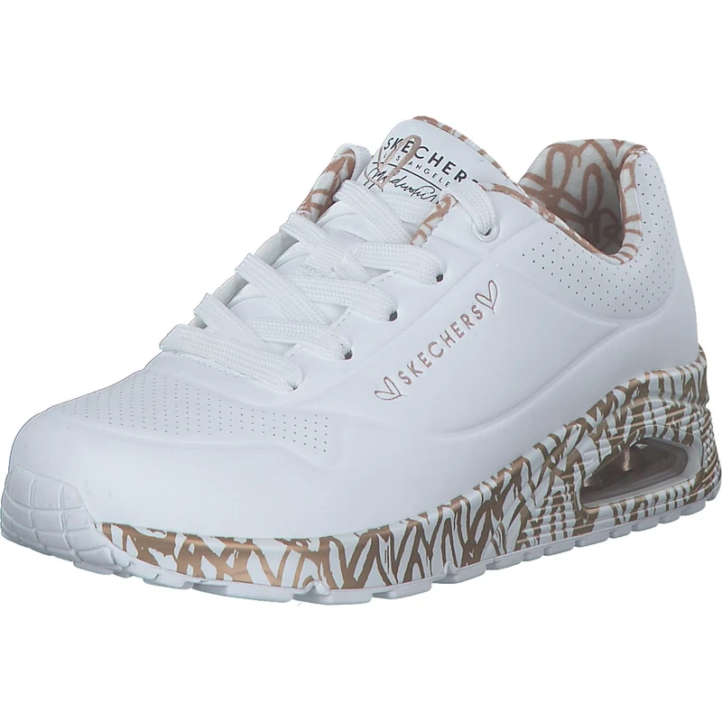 Skechers Women's Uno Loving Love Sneaker, White Durabuck/Rose Gold Print Trim, 9 UK