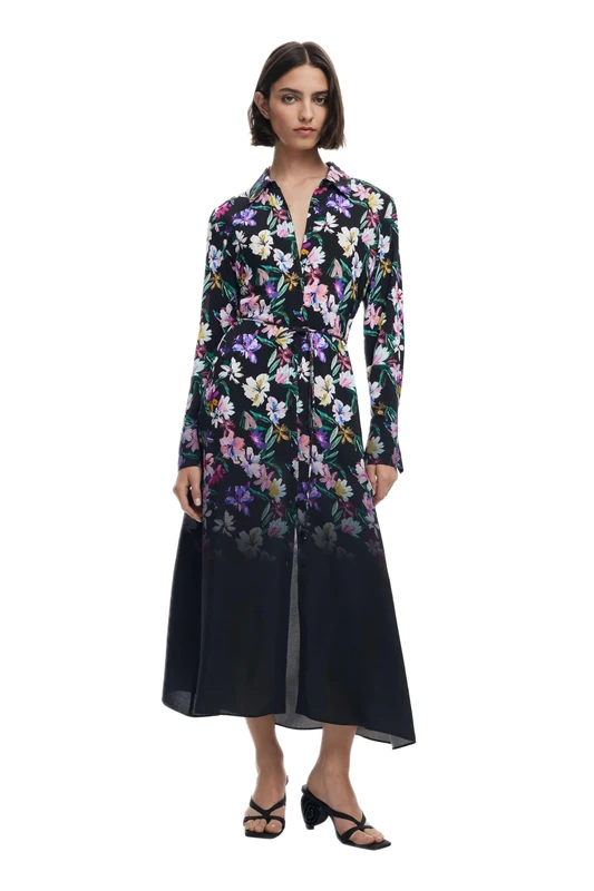 Desigual Camisero Acrilica Gradient Floral Midi Shirt Dress 25WWVW11