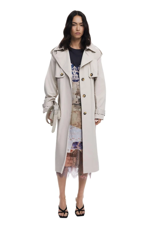 Desigual Plated Back Trench Coat in Stone - 25WWEW18