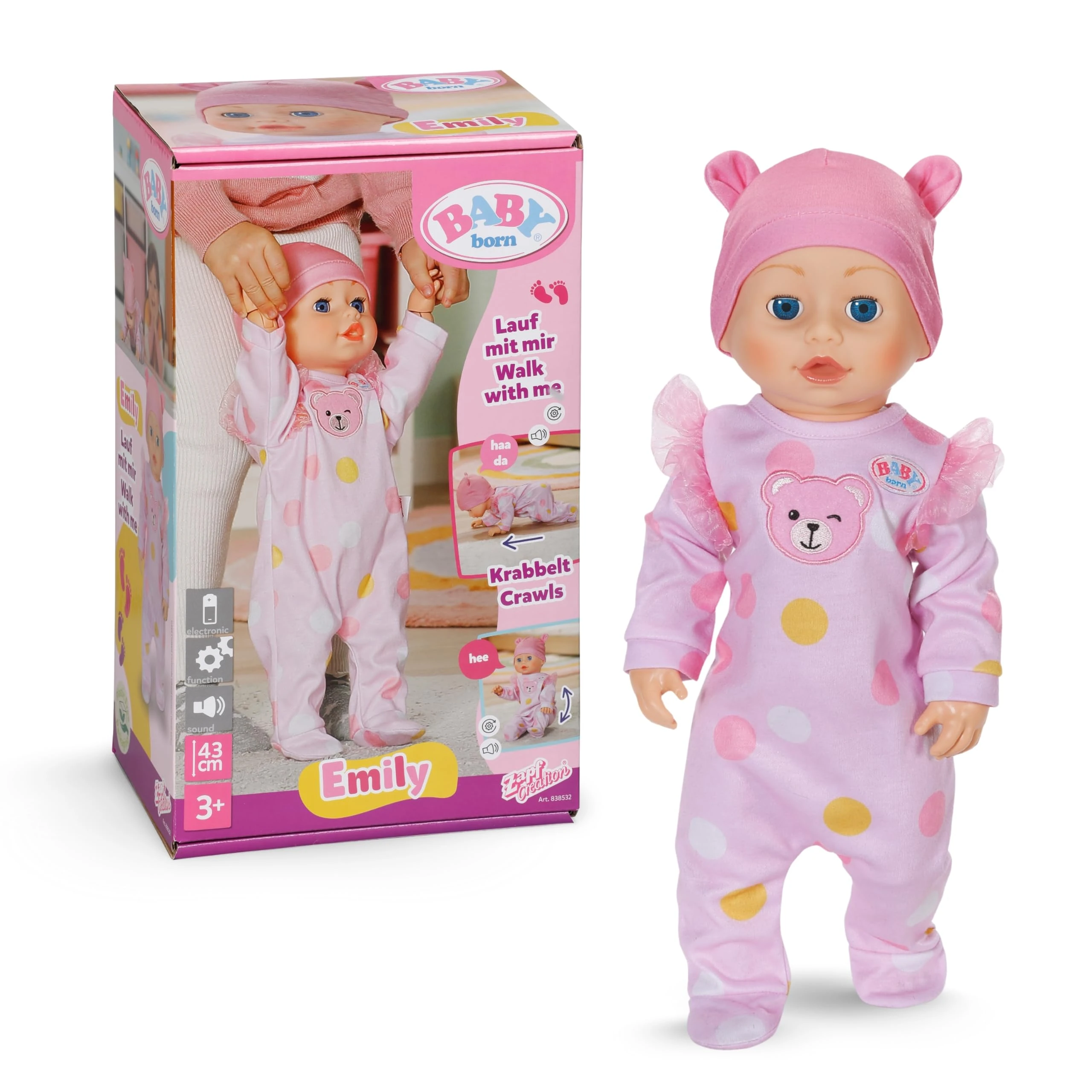 BABY born Emily Walk with me 43cm, Pink