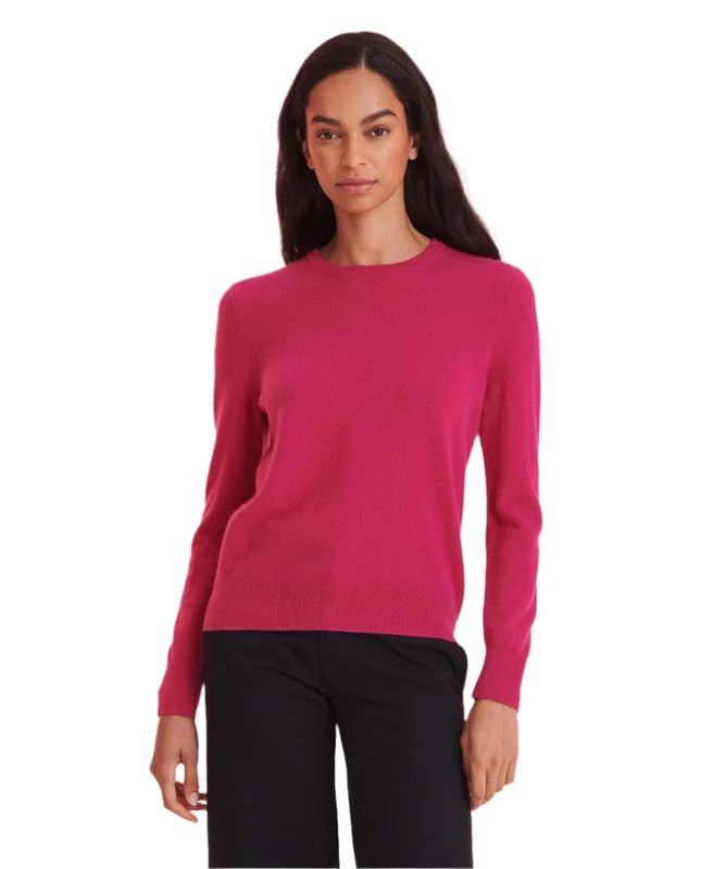 NAADAM Women's The Original Cashmere Crewneck Sweater Pullover, Magenta, XL