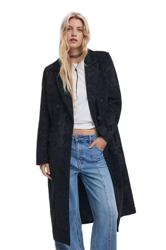 Desigual Patch Black Textured Smart Coat 25WWEW16