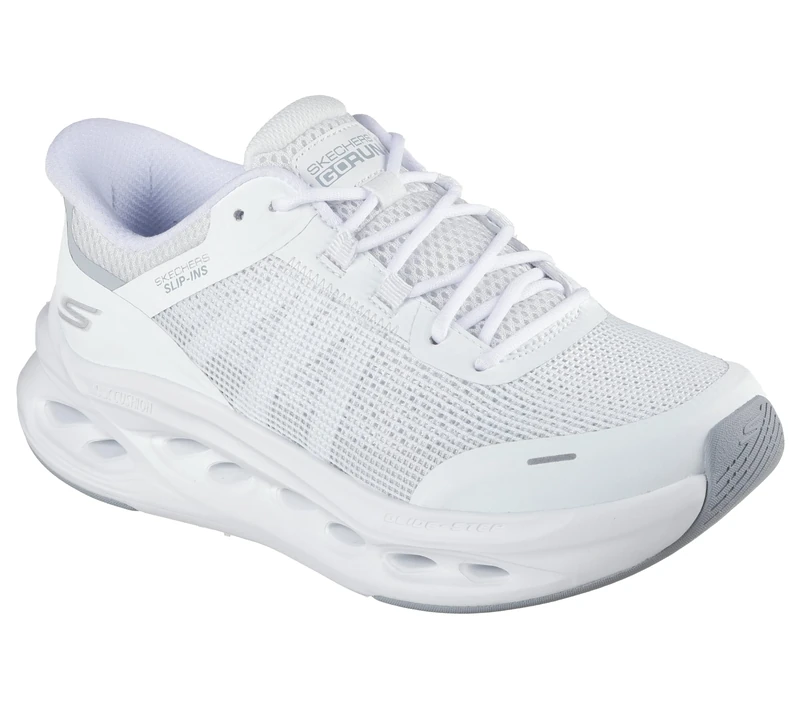 Skechers Women's Max Cushioning Glide-Step Aberdeen Slip-On Sneakers, White Synthetic/Gray Trim, 6.5 UK