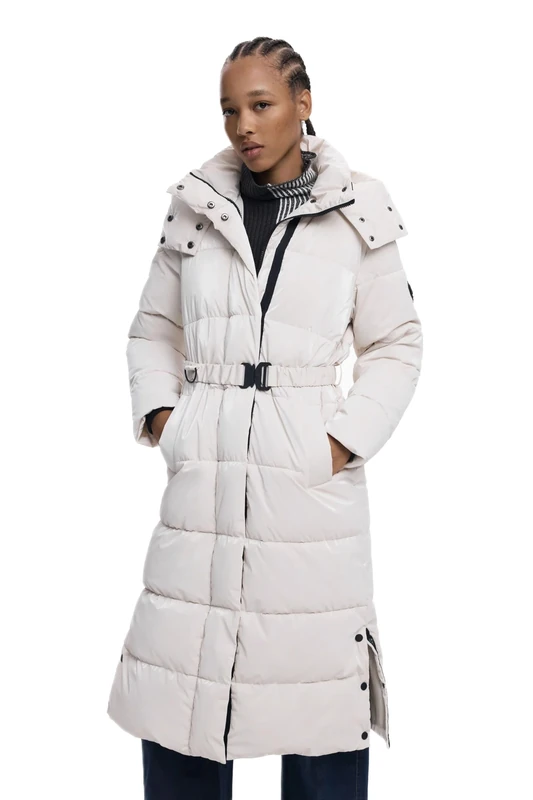 Desigual Padded Extra Cinturion Long Belted Padded Jacket 25WWEW22 White