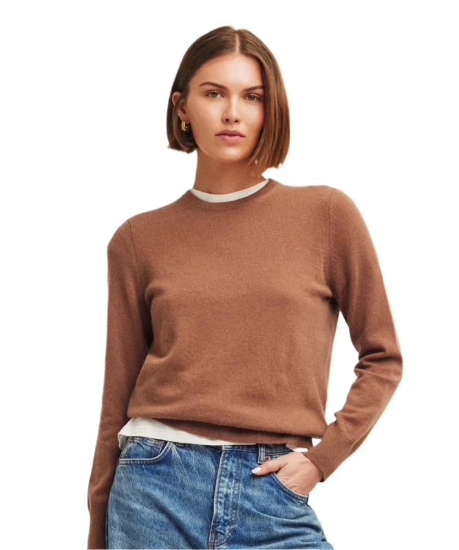NAADAM Women's The Original Cashmere Crewneck Sweater Pullover, Caramel Brown, XL