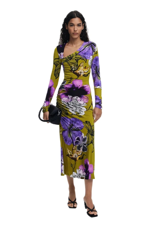 Desigual by Mr Christian Lacroix Nexline Lacroix Midi Dress Olive & Purple Floral 25WWVK37