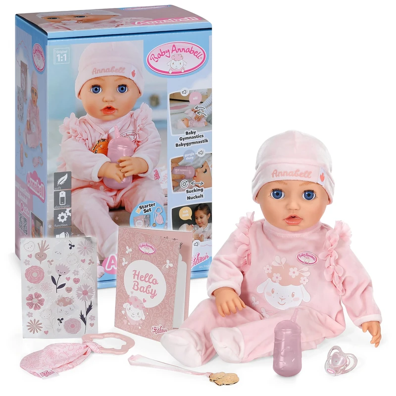 Baby Annabell Interactive Annabell 43cm - Soft bodied baby doll with realistic movements, sounds & accessories - Suitable for Children Aged 3+
