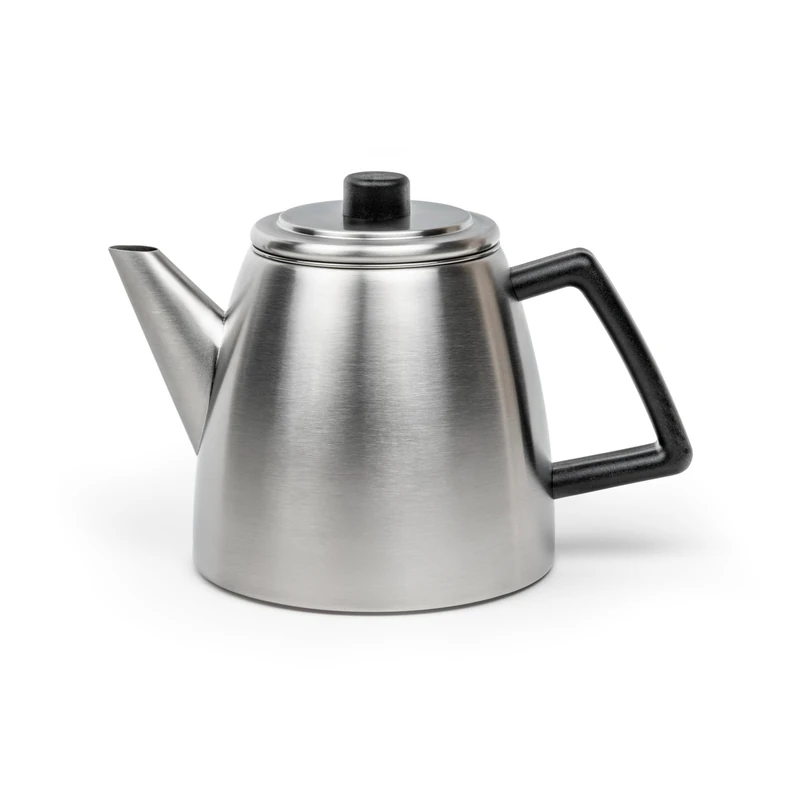 Bredemeijer Silver Small Teapot 1.1 Litre Stainless Steel Double Walled Matte Stainless Steel Jug with Tea Filter Strainer for Longer, Warm Tea Enjoyment