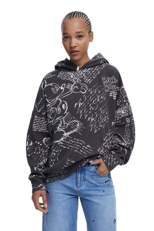 Desigual Black Letters Mickey Mouse Lettering Hoodie 25WWSK03