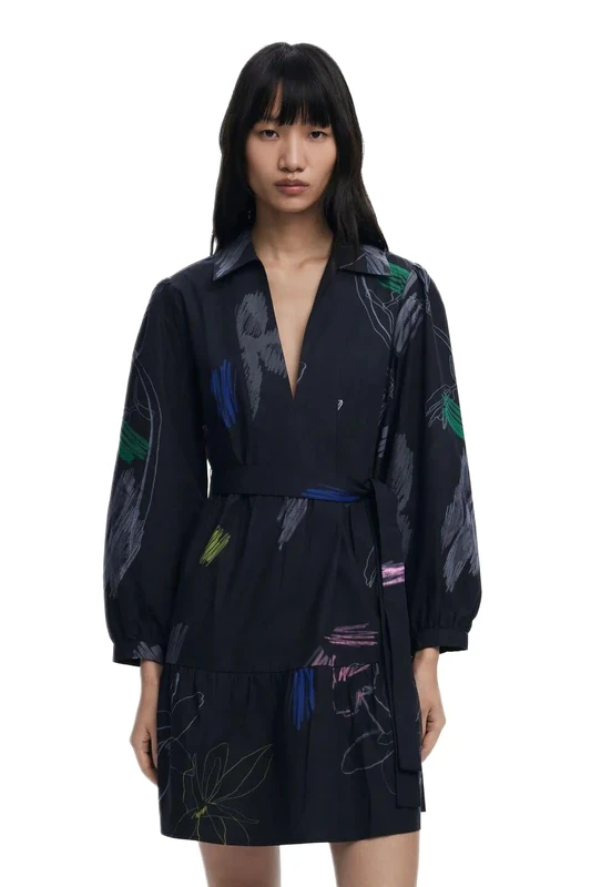 Desigual Pisos Black Long Sleeved Short Shirt Dress 25WWVW06 - Image 1