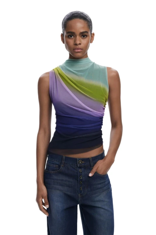 Desigual Lola Gradient Tulle Sleeveless Tshirt 25WWTK18 Red