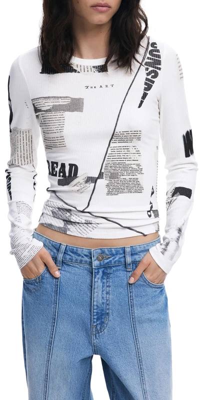 Desigual TS_Newspaper, 1011 Cream, M - Image 1