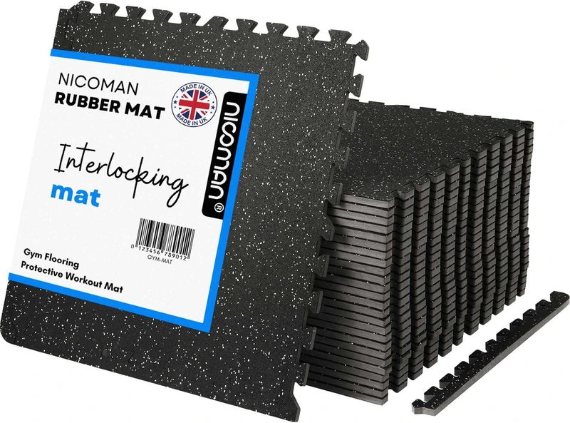 Nicoman 24Pcs Rubber & EVA Foam Gymnastics Mat Tiles for Heavy Weight Interlocking Floor Mats 62x62cm