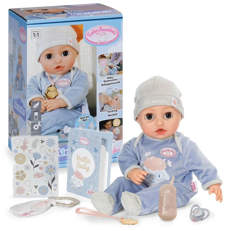Baby Annabell Interactive Alexander 43cm - Soft bodied baby doll with realistic movements, sounds & accessories - Suitable for Children Aged 3+
