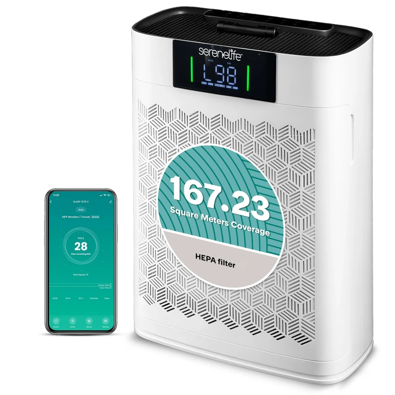 SereneLife Air Purifier for Home - Smart Room Air Purifier with Sleep and Automatic Modes, WiFi and App Control, Ultra Quiet, Removes Dust, Pet Hair and Odor for Large Rooms up to 100 m² (White)