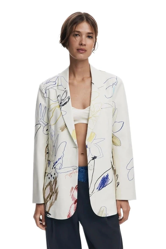 Desigual Arty Print White Regular Fit Blazer 25WWEW21 XL