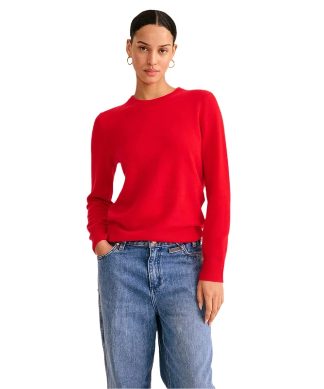 NAADAM Women's The Original Cashmere Crewneck Sweater Pullover, Firecracker Red, M