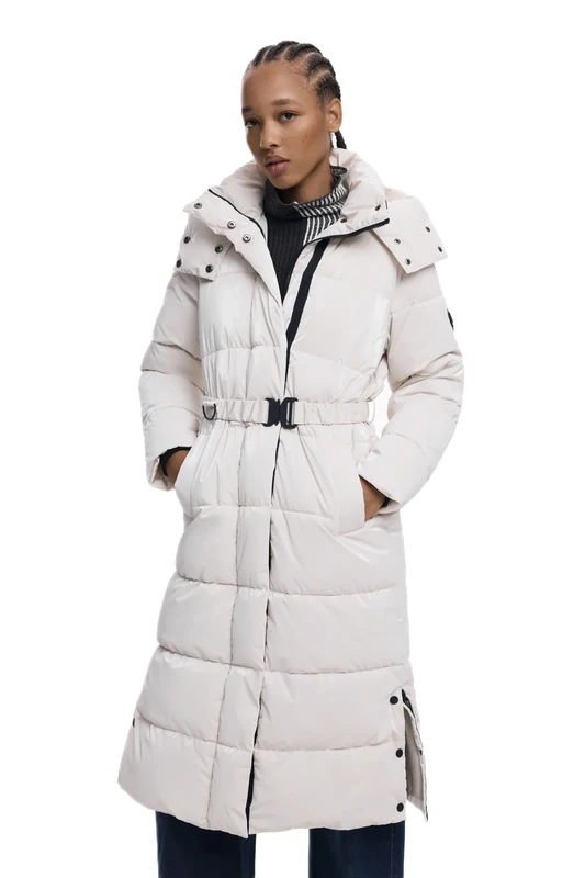 Desigual Padded Extra Cinturion Long Belted Padded Jacket 25WWEW22 White