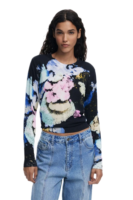 Desigual Nenufar Water Lily Print Jumper by Mr Christian Lacroix 25WWJF46 Blue