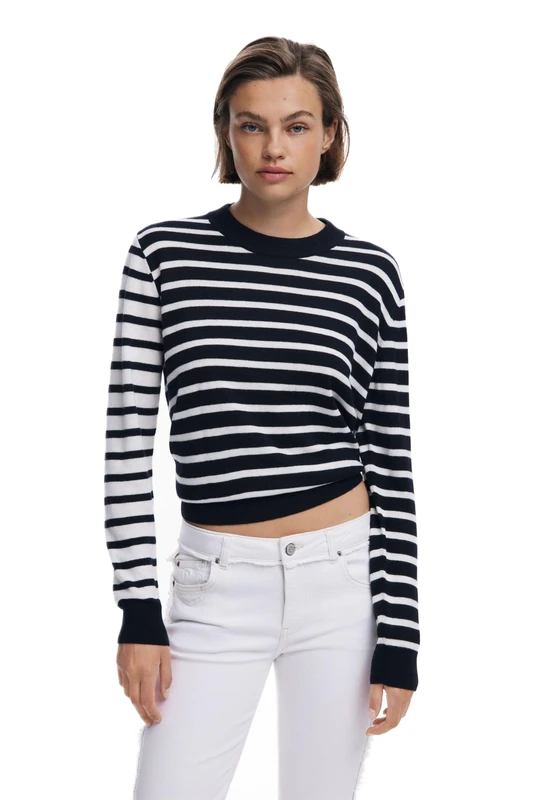 Desigual Bergen Striped Sweater with Contrast Arm 25WWJF08 Black