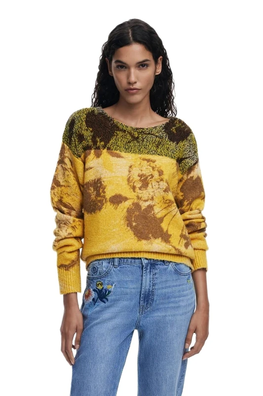 Desigual Adak Mustard Floral Jacquard Jumper 25WWJF30