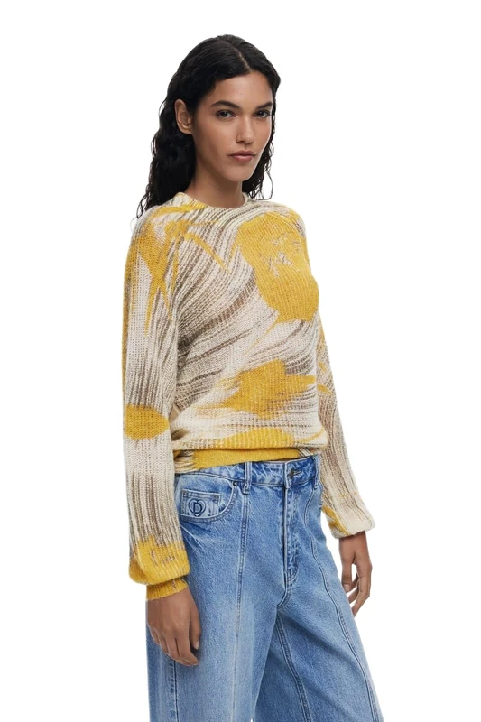 Desigual Hyder Arty Texture Two-Tone Sweater 25WWJF31 Yellow