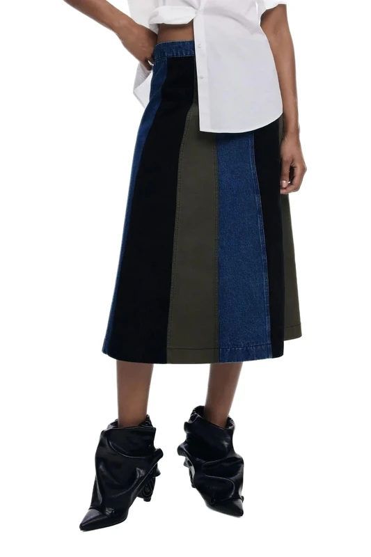 Desigual Patches Patchwork Denim A-Line Skirt 25WWFW08 - Image 1