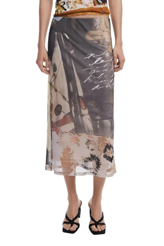 Desigual Collage Tulle Midi Skirt 25WWFK05 Black