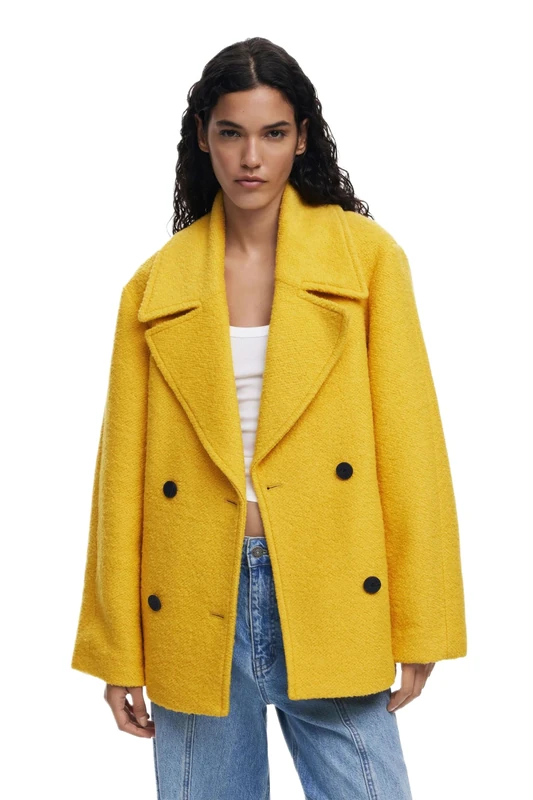 Desigual Shortcolour Smart Boucle Coat - Yellow/Blue 25WWEW11