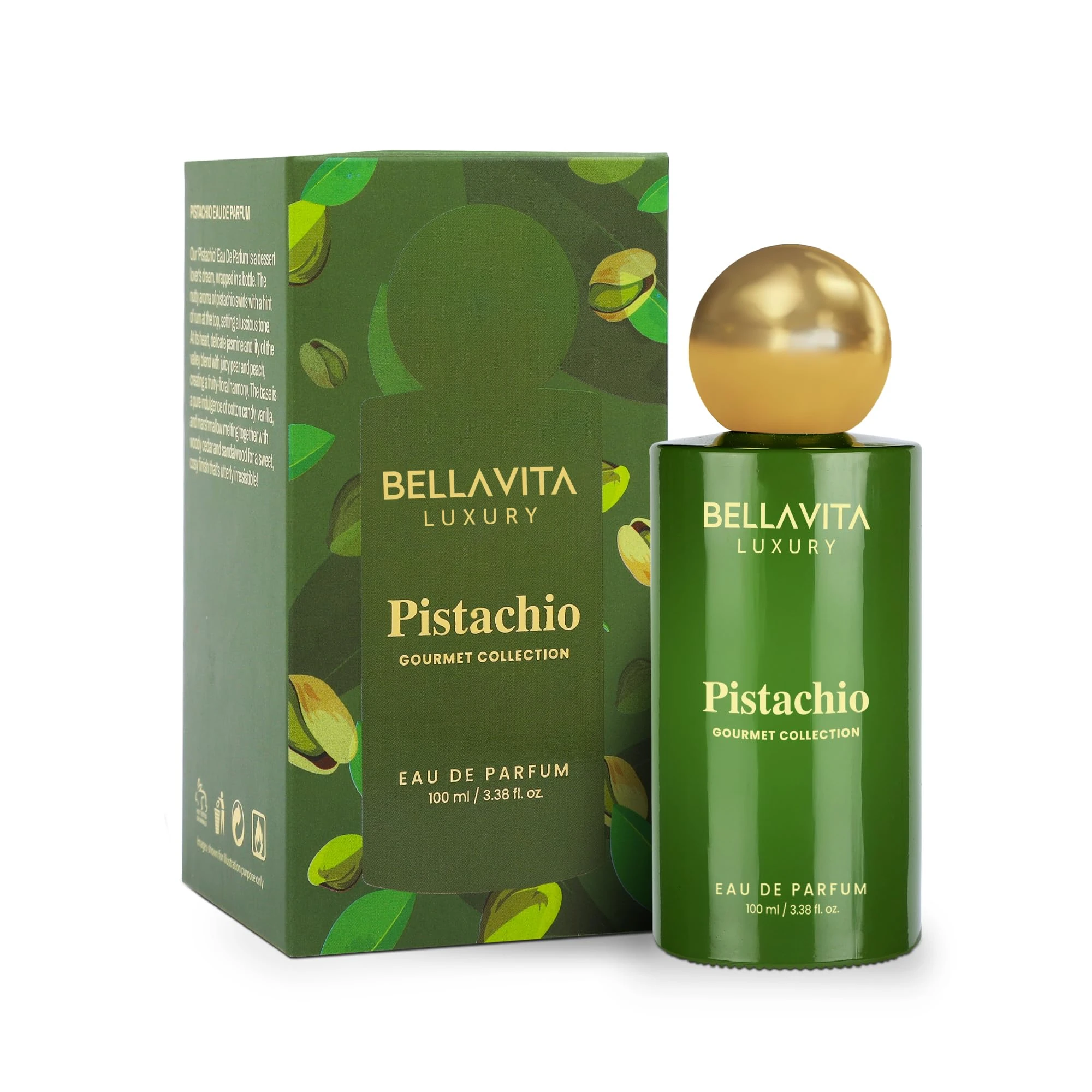 Bellavita Luxury Gourmet Gourmand Collection PISTACHIO Eau de Parfum | 100 ml | Unisex Perfume for Men and Women | Gift choice for Birthday and Anniversary