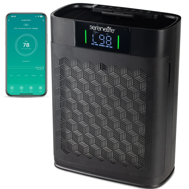 SereneLife Air Purifier for Home - Smart Room Air Purifier with Sleep and Automatic Modes, WiFi and App Control, Ultra Quiet, Removes Dust, Pet Hair and Odor for Large Rooms up to 100 m² (Black)