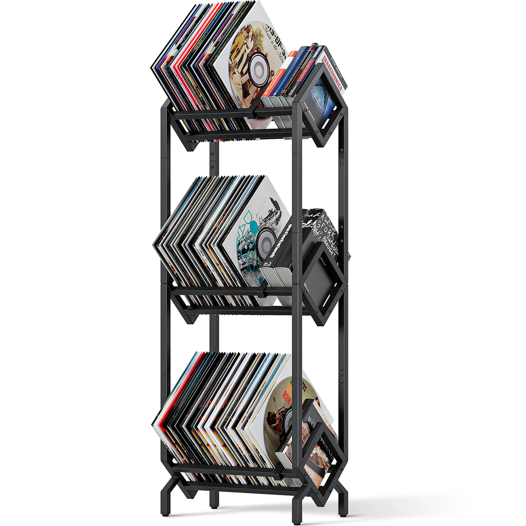 KEYSAFER Vinyl Record Storage Holder CD Rack 12 inches Album Holder Metal CD Display Stand Holds up to 240-280 LP, Book and Record Album Storage and Organizer,Easy to Assemble