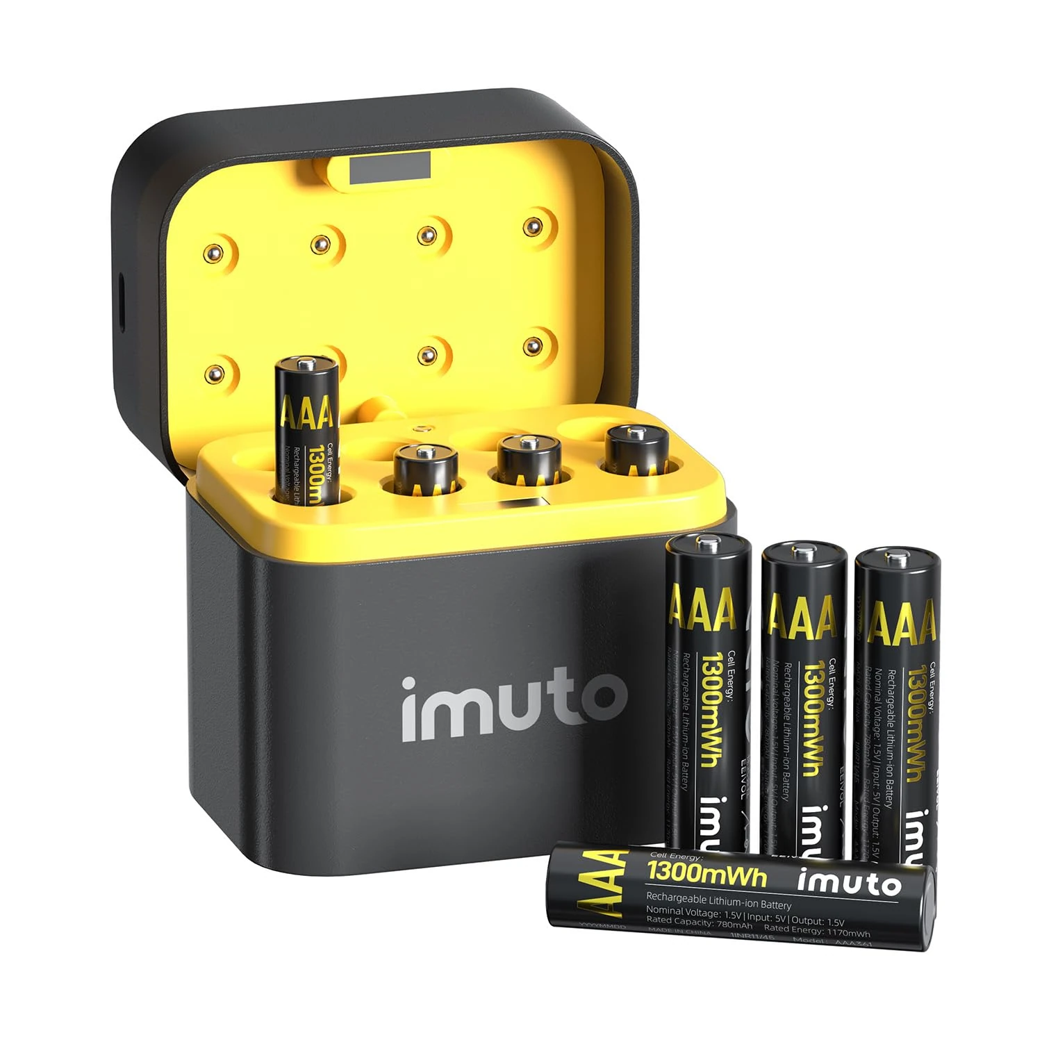imuto Rechargeable AAA Batteries Lithium 8 Pack with Fast Charger,1300mWh 1.5V Constant Output Triple a Lithium Batteries 2500 Cycles Long Lasting