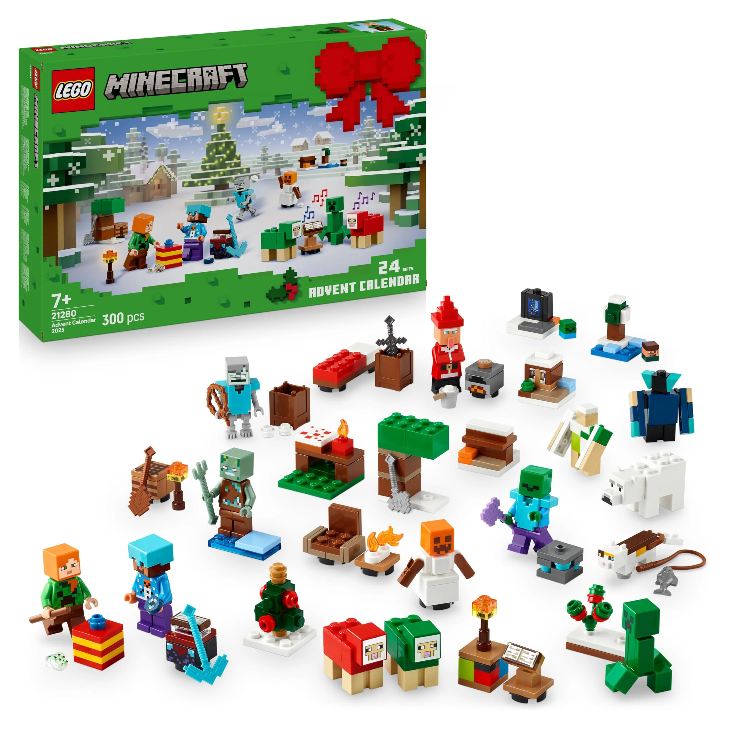 LEGO Minecraft Advent Calendar 2025 for 7+ Year Old Boys & Girls - Christmas Countdown Toy with 24 Surprises incl. Minifigures & Mini Builds - Gaming Gift - 21280