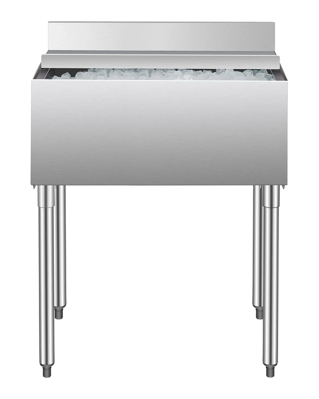 VEVOR Commercial Ice Bin, 78.4 L Underbar Ice Bin, 30 x 19 x 37 in Stainless Steel Ice Chest with Sliding Lid, Bottle Holders, Adjustable Bullet Feet, Cooler Cart Cocktail Unit for Bar Restaurant Pub