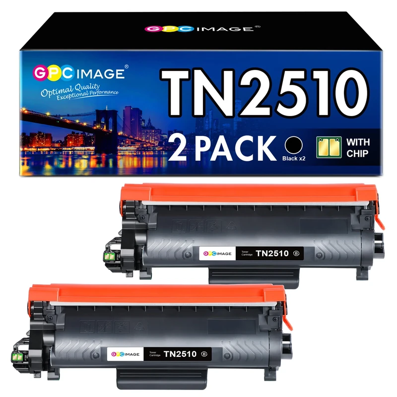 GPC Image TN2510 TN-2510 Toner Cartridge Compatible for Brother TN 2510 for Brother DCP-L2627DWXL DCP-L2620DW HL-L2400DW HL-L2400DWE HL-L2445DW MFC-L2860DWE MFC-L2800DW MFC-L2835DW Printer（2 Black）