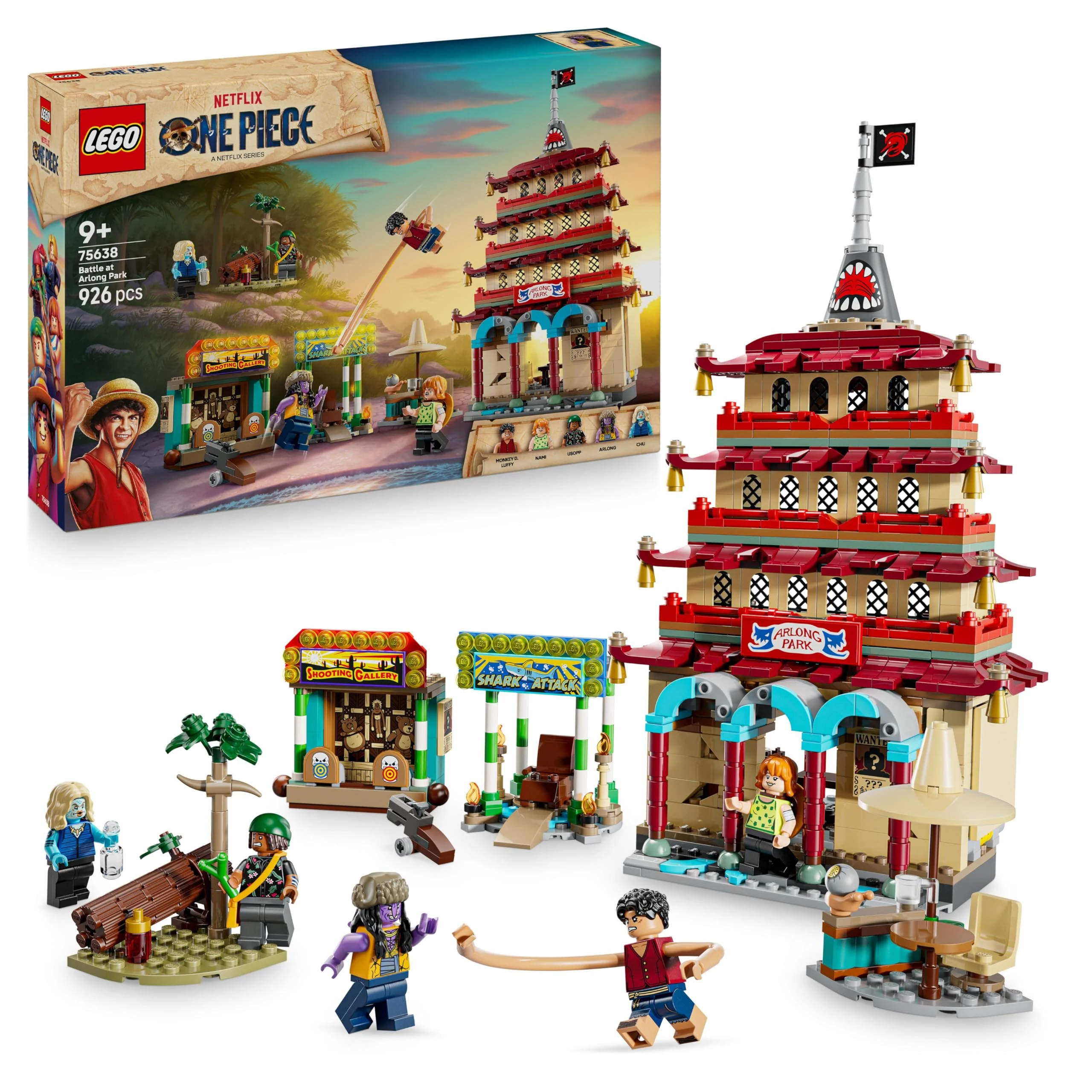 LEGO ONE PIECE Battle at Arlong Park - Interactive Toy with 5 Minifigures incl. Luffy & Nami, plus a Collapsing Pagoda - Anime Gift for 9+ Year Old Boys, Girls & Fans - 75638