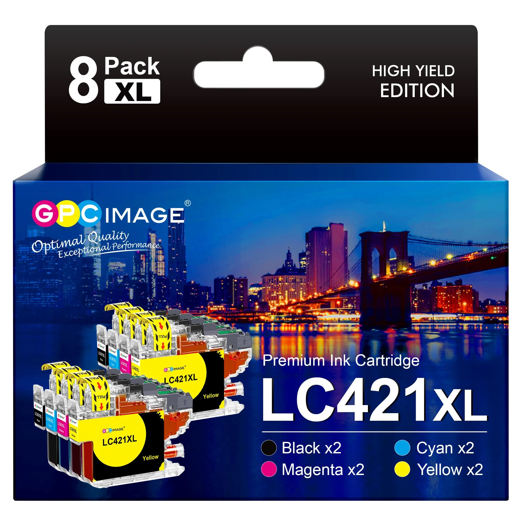 GPC Image LC421XL Compatible Ink Cartridges for Brother LC421 XL LC-421XL Multipack for Brother DCP-J1050DW DCP-J1140DW MFC-J1010DW (2 Black, 2 Cyan, 2 Magenta, 2 Yellow, 8-Pack)