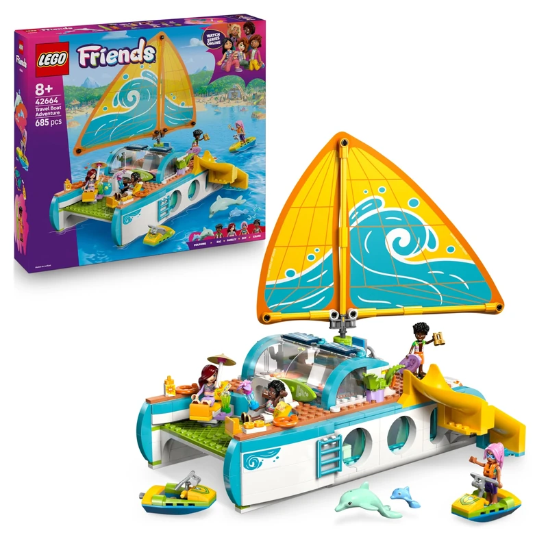LEGO Friends Travel Boat Adventure Set - incl. a Boat Toy with a Spinning Sail, 4 Mini Dolls & 2 Dolphin Figures, plus Fun Accessories - Creative Birthday Gift for 8+ Year Old Girls - 42664