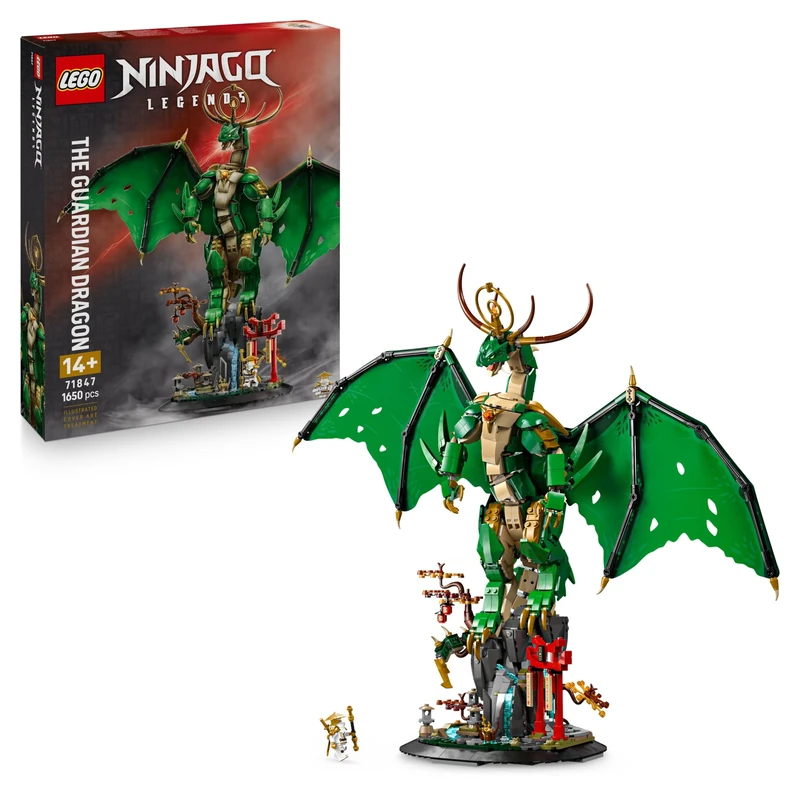 LEGO Ninjago The Guardian Dragon Model Kit - Features a Posable Dragon Figure, Master Wu Minifigure & a Scenic Rock-Effect Display Stand - Gift for 14+ Year Old boys & Teenage Monstrosity Fans - 71847