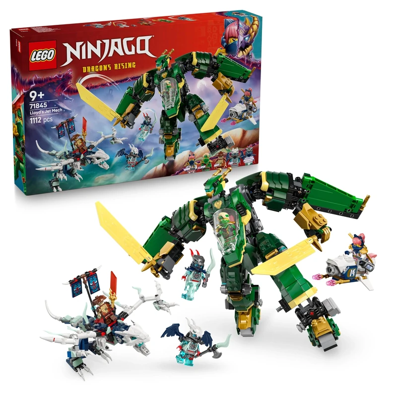 LEGO NINJAGO 2in1 Lloyd's Jet Mech - Transforms into a Jet Toy - 5 Minifigures Incl. Sora & Lloyd, plus a Motorbike and a Dragon Figure - Gift for 9+ Year Old Boys & Dragons Rising Fans - 71845