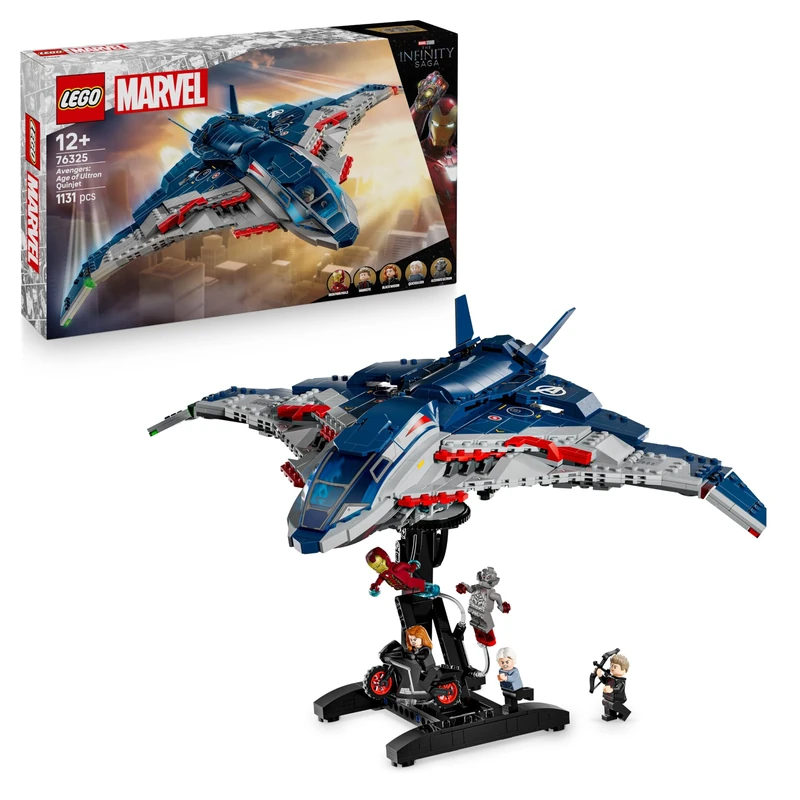 LEGO Marvel Avengers: Age of Ultron Quinjet - Super Hero Plane Toy with a Motorbike & 5 Minifigures incl. Iron Man, Black Widow & Ultron - Gift for 12+ Year Old Boys & Adult Fans - 76325