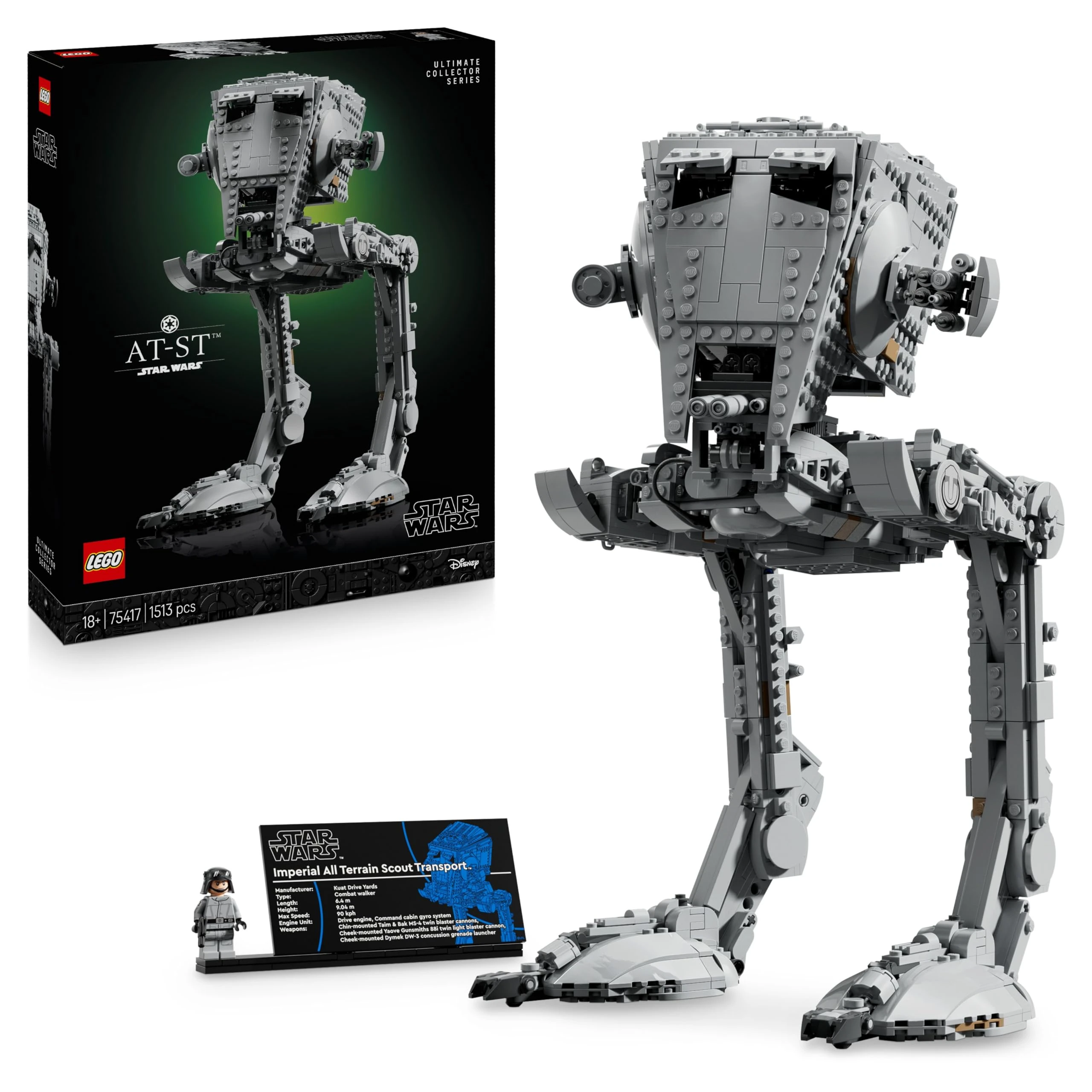 LEGO Star Wars 75417 AT-ST Walker Building Set for Adults - UCS Display Model Kit with a Minifigure & Information Plaque - Collectible Gift for Fans