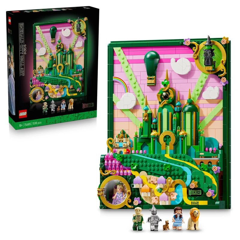 LEGO Wicked Emerald City Wall Art - 3D Building Set for Adults - Display Model with 6 Minifigures incl. Dorothy, and a Toto Dog Figure - DIY Home Decor - Gift for Movie Fans - 75685