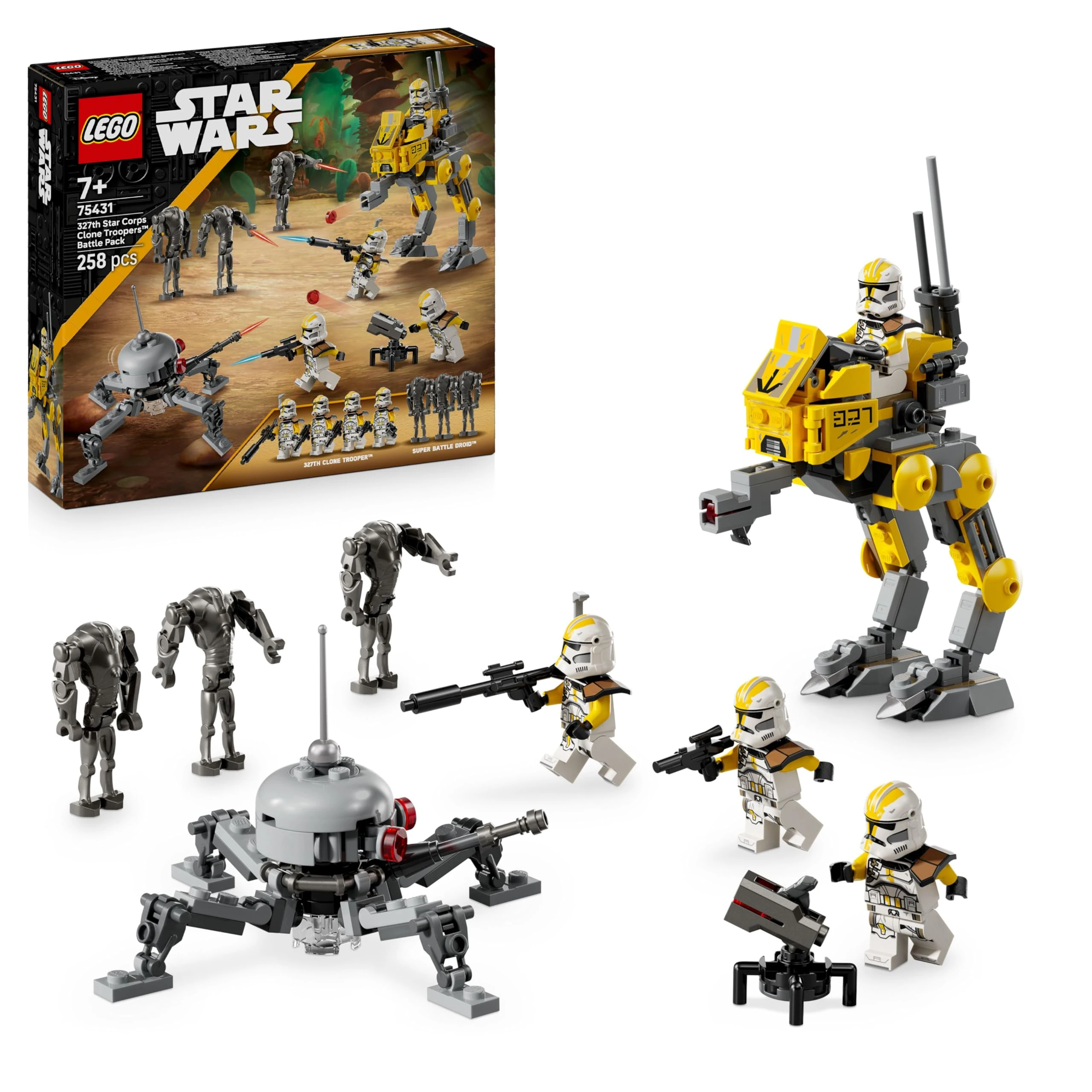 LEGO Star Wars 75431 327th Star Corps Clone Troopers Battle Pack - Collectible Toy incl. 4 Minifigures, 3 Battle Droid Figures & an AT-RT - Gift for 7+ Year Old Boys & Revenge of the Sith Fans