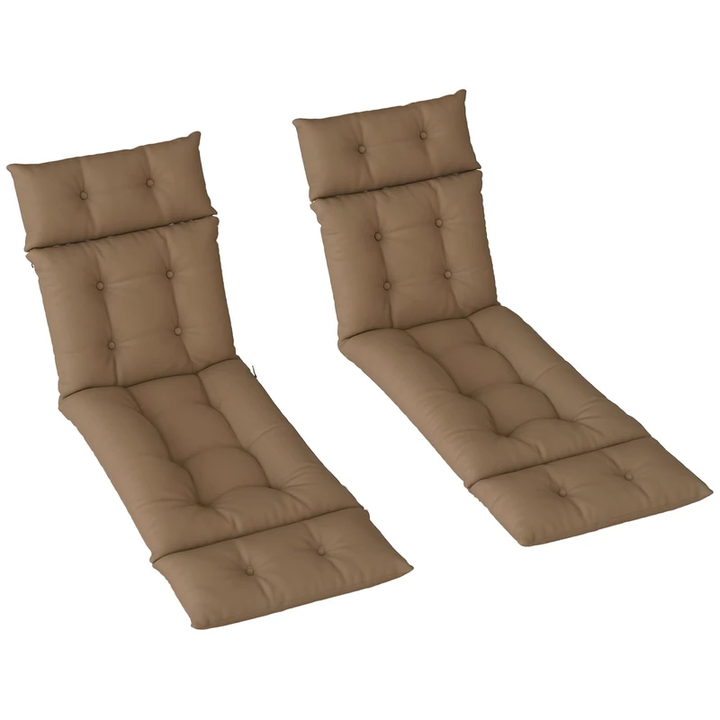 Outsunny Sun Lounger Cushions Only, 190 x 56 x 10 cm Garden Lounge Chair Cushions Set of 2, UPF20+ 220gsm Fabric, Thick Sunbed Replacement Pads with 6 Ties, Khaki - Image 1